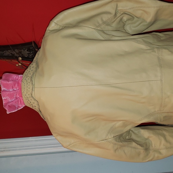 ππ€π WILSONS VINTAGE 90S GENUINE LEATHER TAN EYELET SCALLOPED BLAZER JACKET - Picture 15 of 16